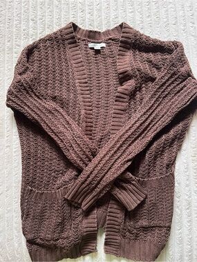 American Eagle Outfitters Mauve Brown Open-Front Knit Cardigan